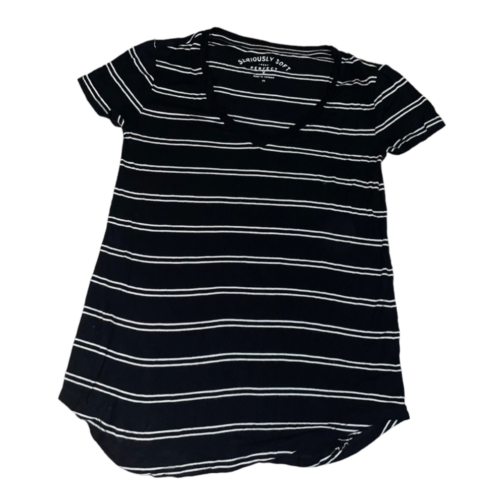 Aeropostale Seriously Soft Perfect V Neck Black & White Stripe tee Size XS